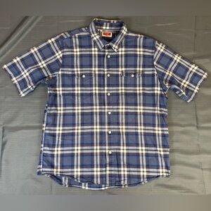 Wrangler Plaid Short Sleeve Button Up Shirt Men’s XL Blue White